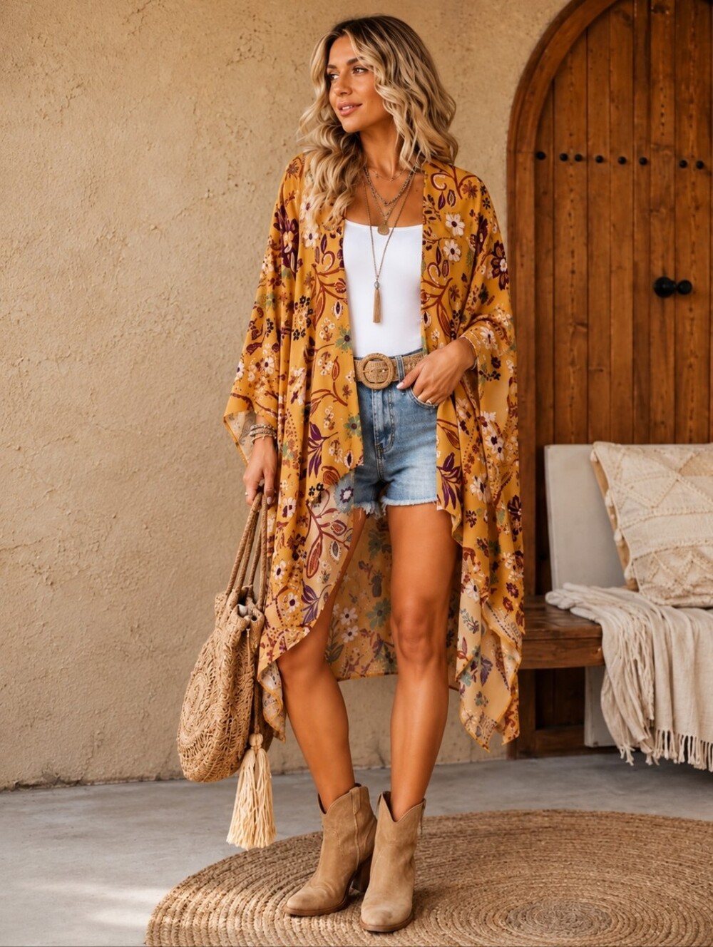 Easel Mustard Floral Kimono